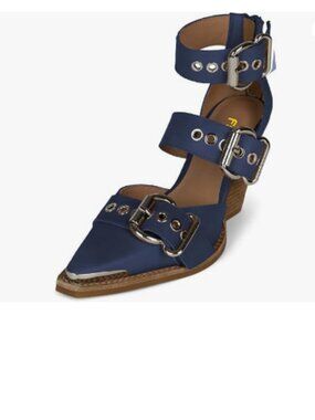 FSJ Blue Women's Pointed Toe Strappy Wedge Heel Sandals